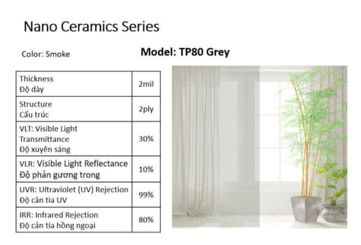 phim cach nhiet Nano ceramics series - TP80 Grey